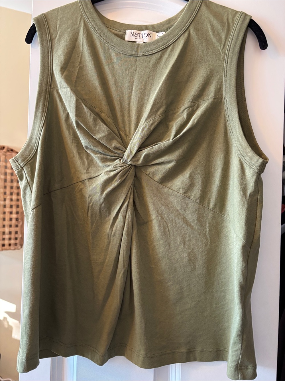 Nation Olive Knot-Front Sleeveless Tank Top